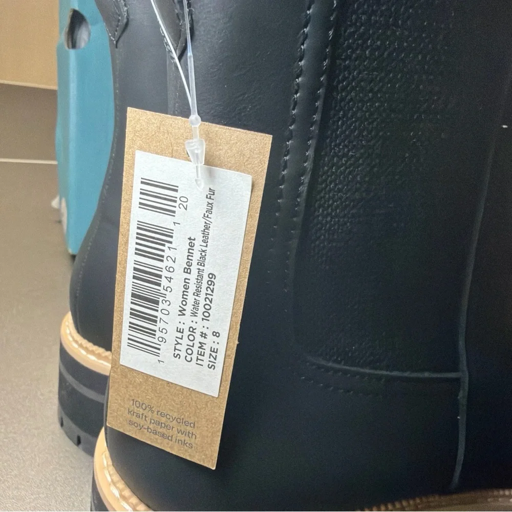 NWT Toms Dakota Chelsea Black‎ Leather Water Resistant Chunky Ankle Boots US 8